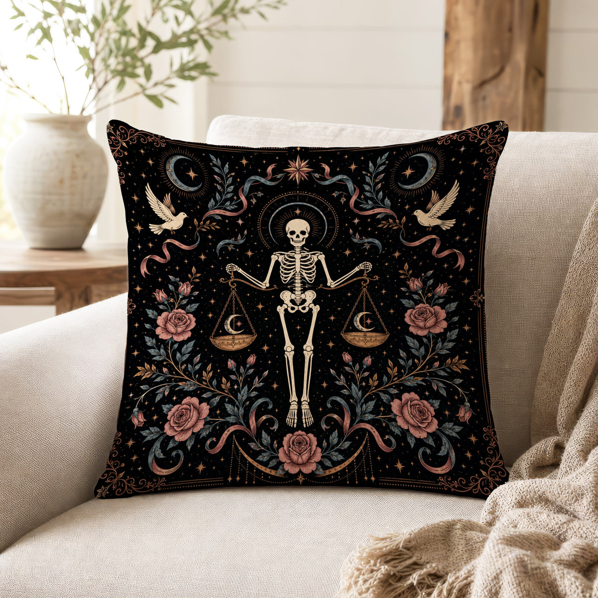 The Celestial Scales – Libra Gothic Zodiac Pillow