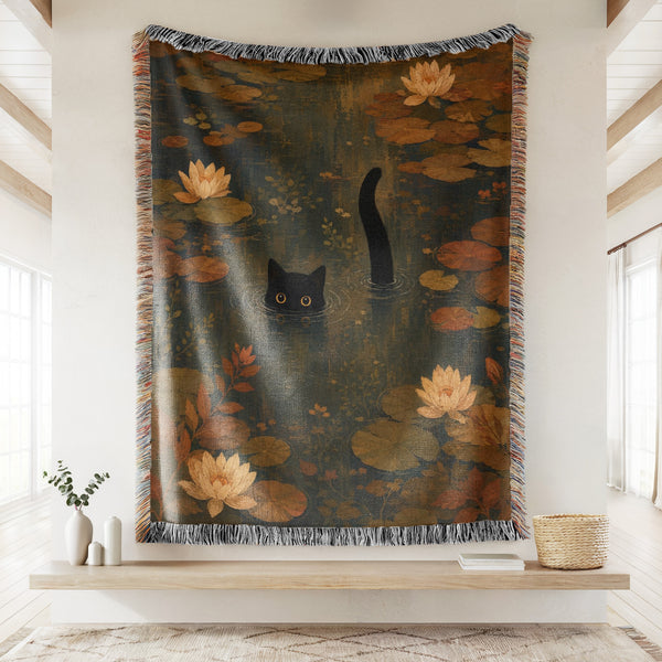 Autumn Lily Pond Black Cat Blanket
