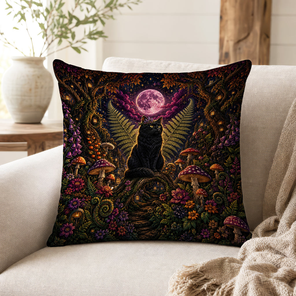 The Midnight Familiar – Black Cat Mushroom Pillow