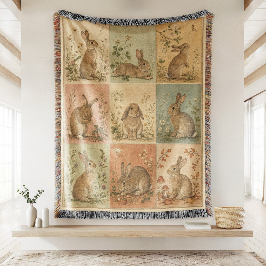 Vintage Woodland Rabbit Blanket