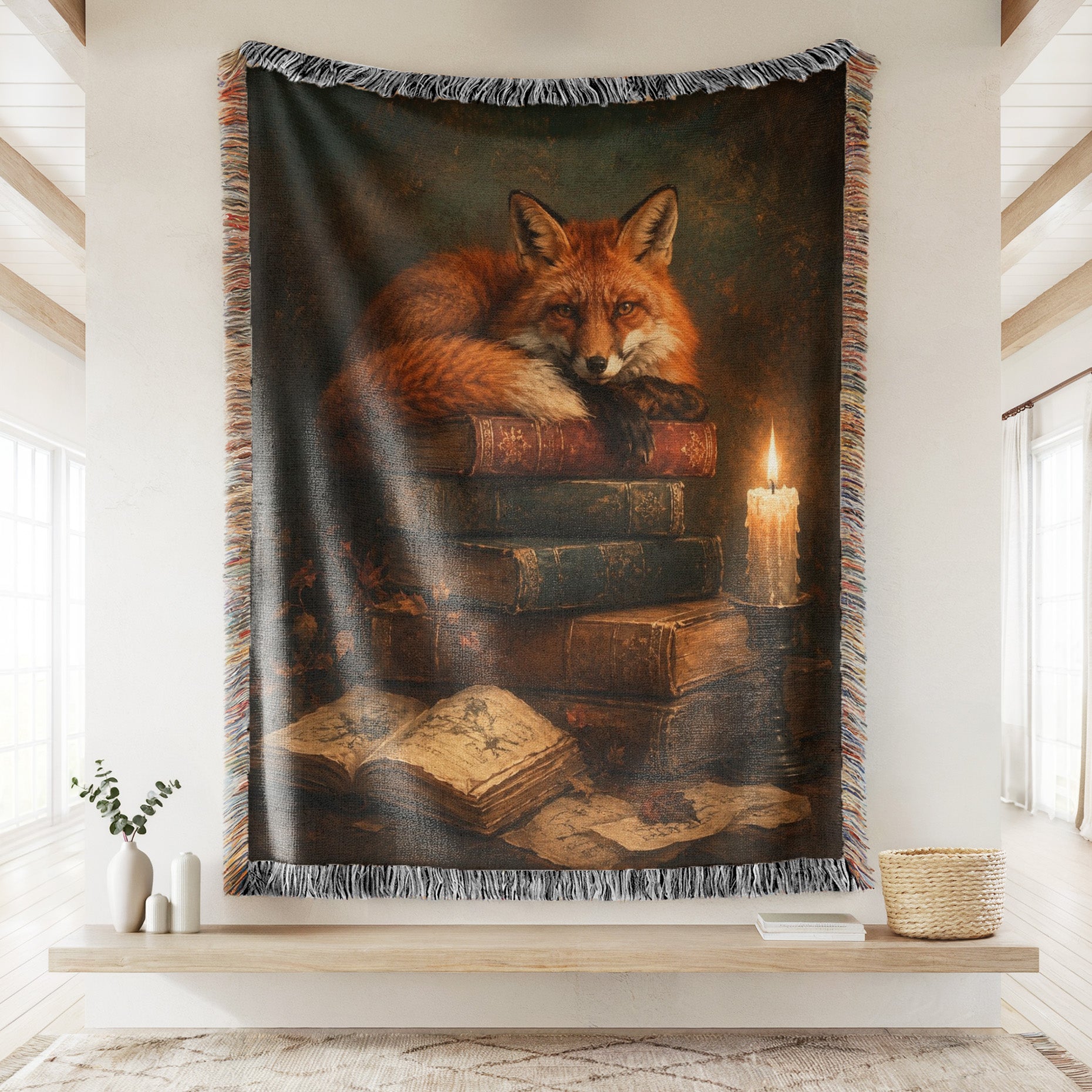 Candlelit Fox & Antique Books Blanket Secondary image