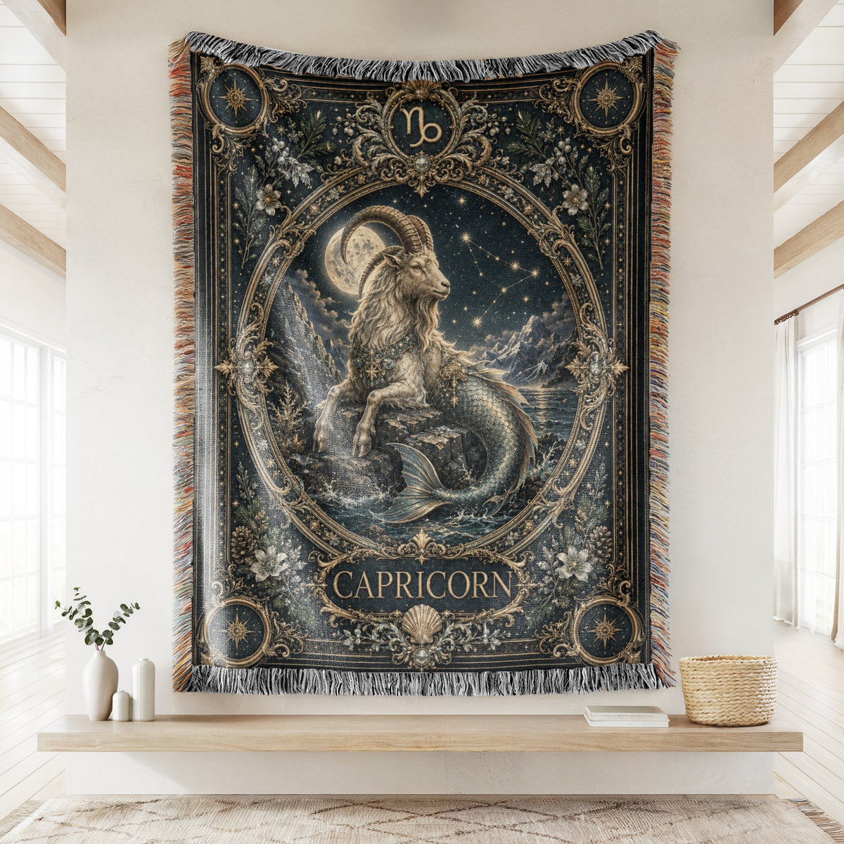 Capricorn Moonlit Sea-Goat Zodiac Blanket