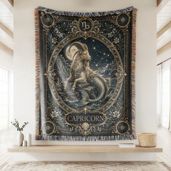 Capricorn Moonlit Sea-Goat Zodiac Blanket