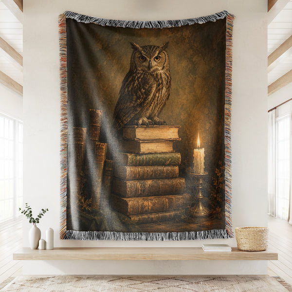 Candlelit Owl & Antique Books Blanket