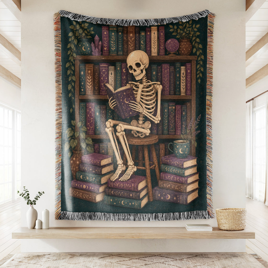 Skeleton Reader Midnight Library Blanket