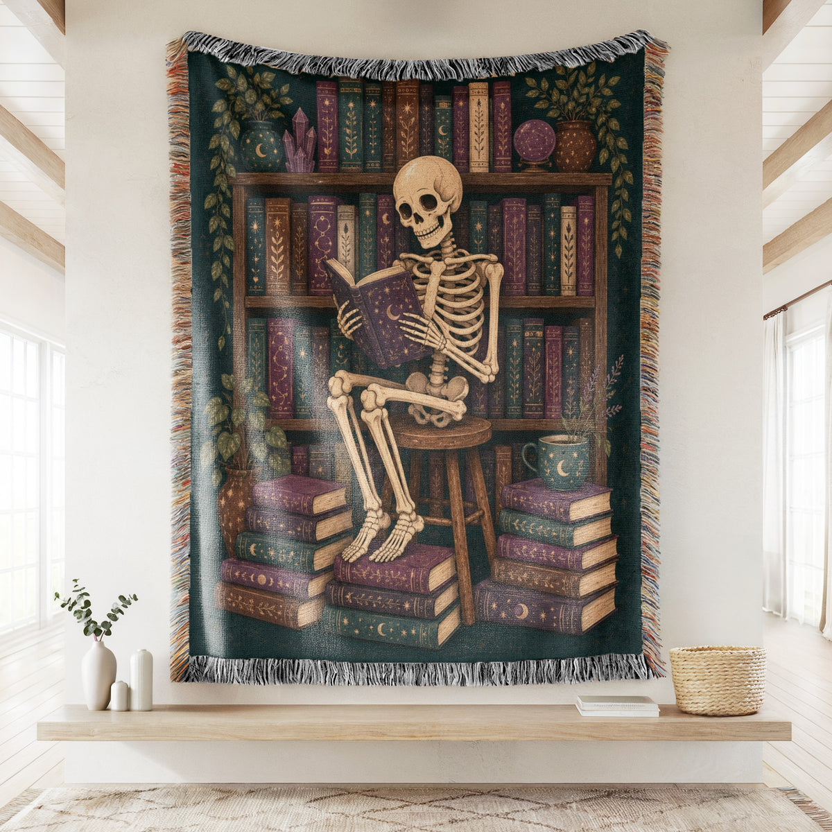 Skeleton Reader Midnight Library Blanket