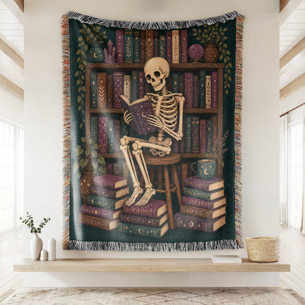 Skeleton Reader Midnight Library Blanket