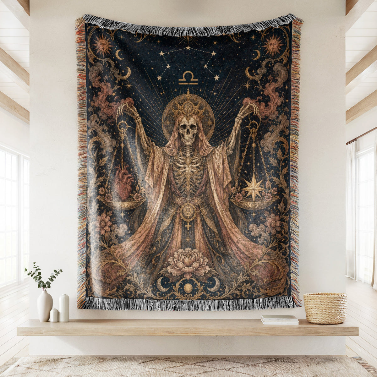 Libra Heart & Star Scales – Gothic Zodiac Blanket