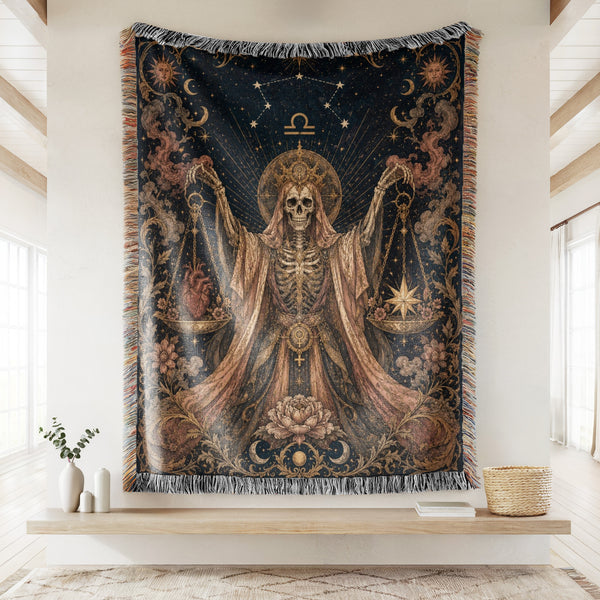 Libra Heart & Star Scales – Gothic Zodiac Blanket