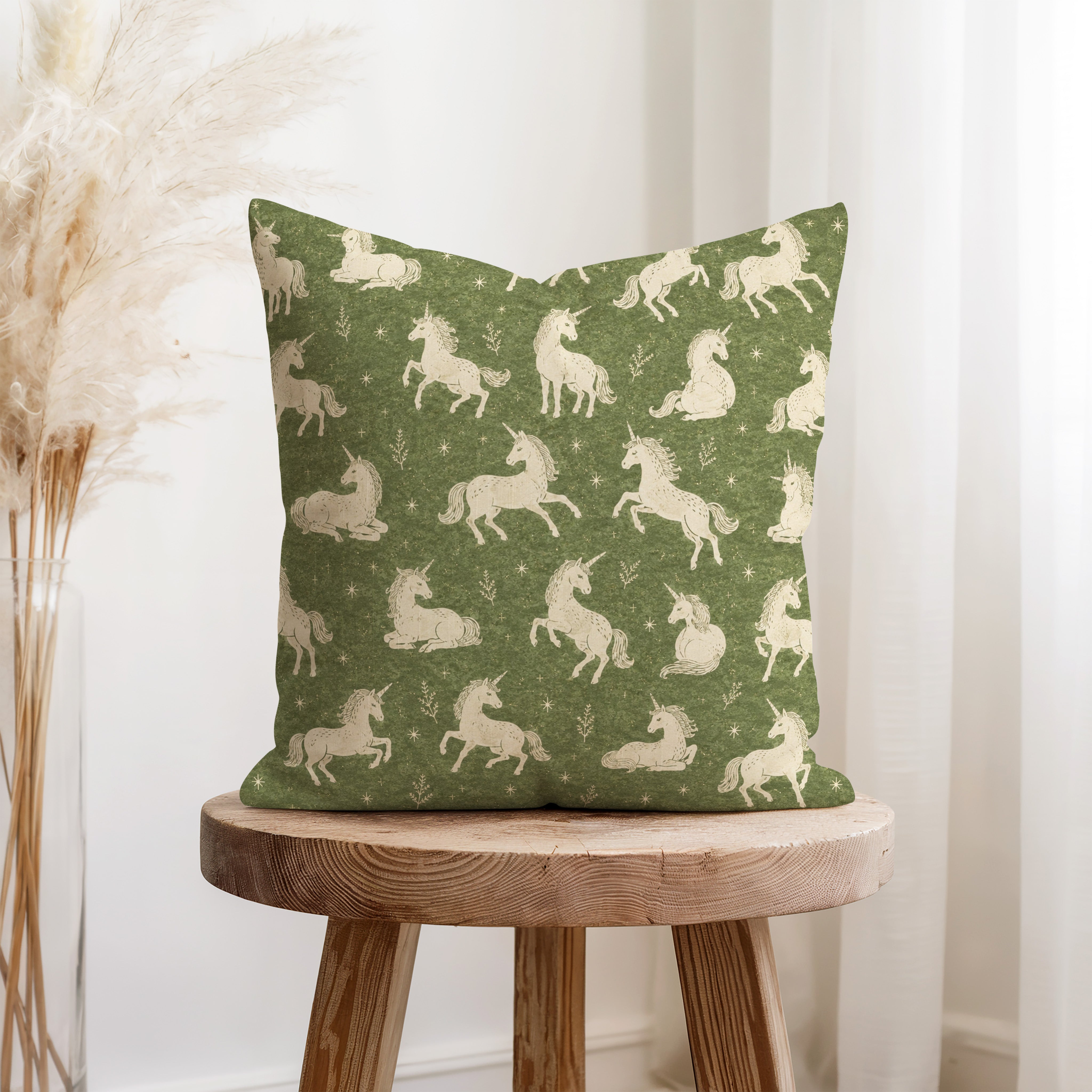 Starlight Unicorns – Sage Green Pillow Secondary image