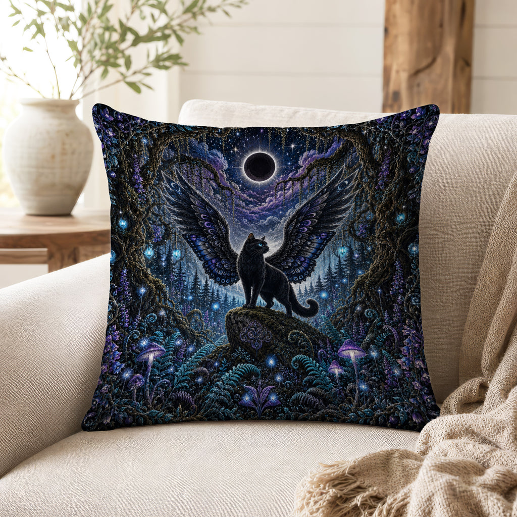 Eclipse Familiar – Winged Black Cat Pillow