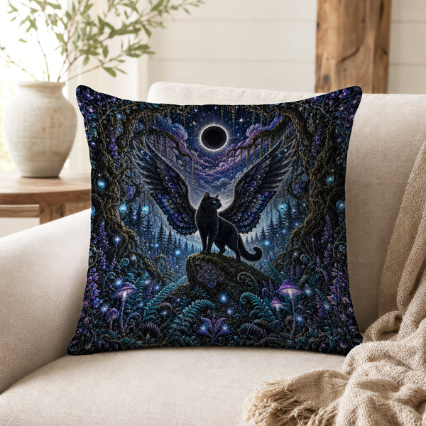 Eclipse Familiar – Winged Black Cat Pillow