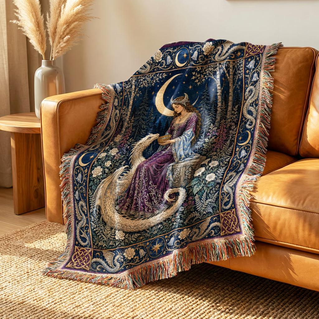 The Moonlit Dragon Maiden Blanket