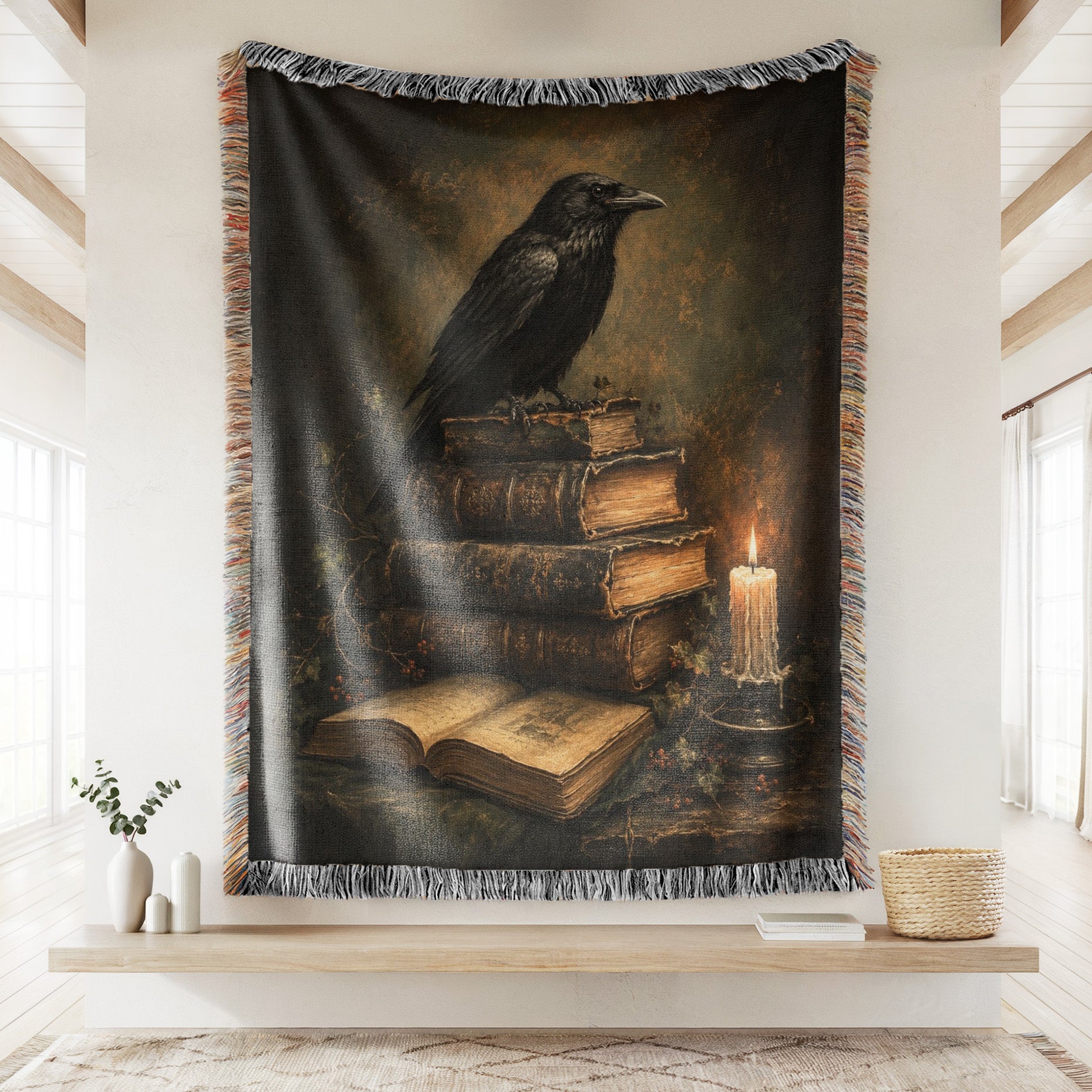 Candlelit Raven & Antique Books Blanket Secondary image