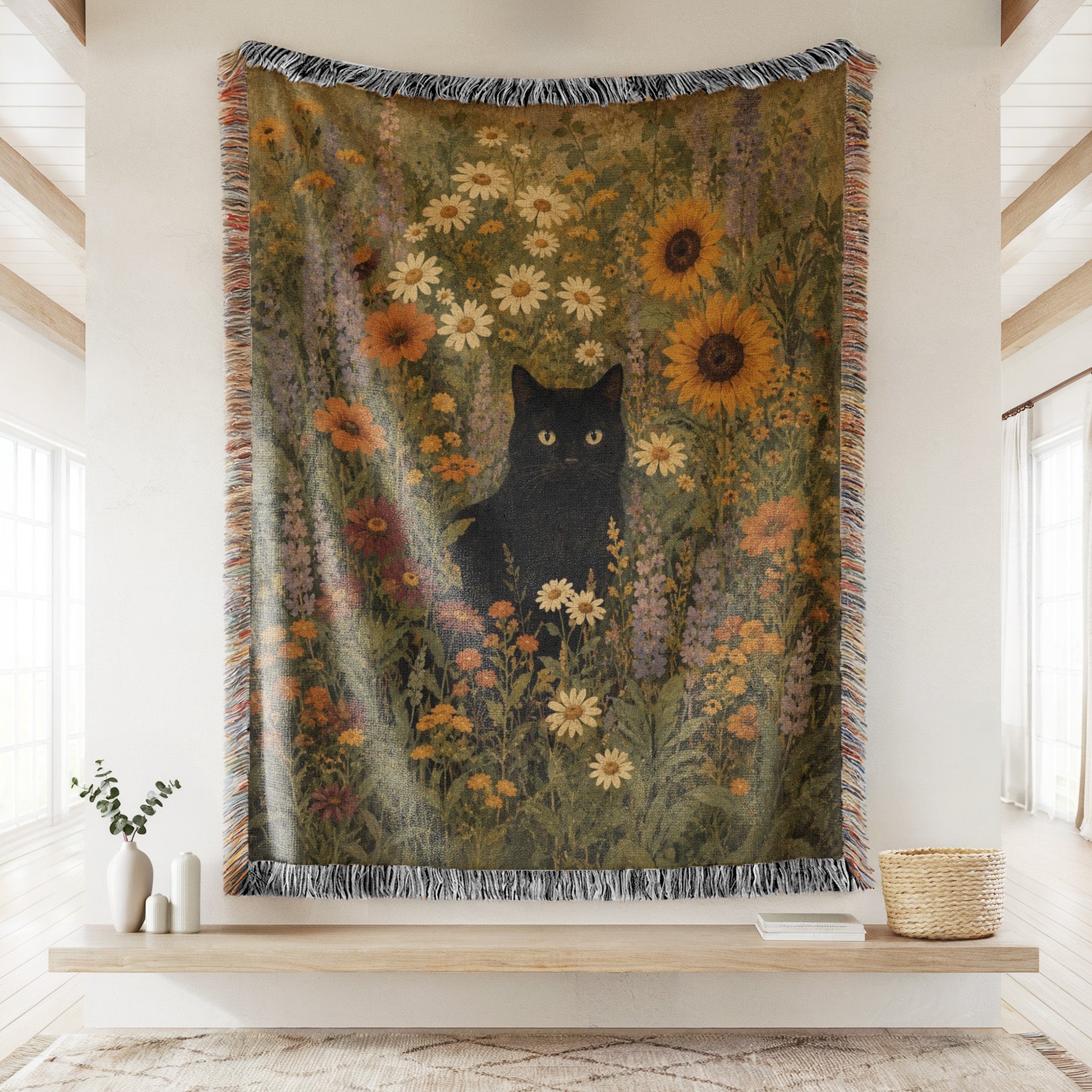 Sunflower Meadow Black Cat Blanket Secondary image