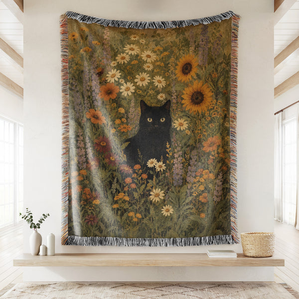 Sunflower Meadow Black Cat Blanket