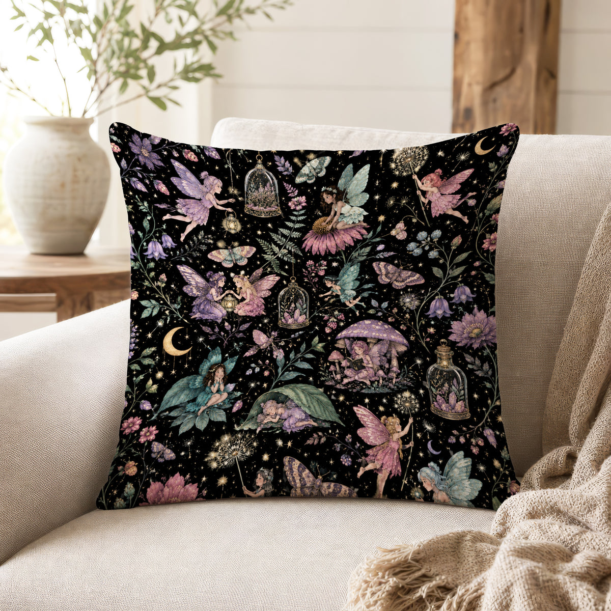Fairies After Midnight – Enchanted Floral Pillow