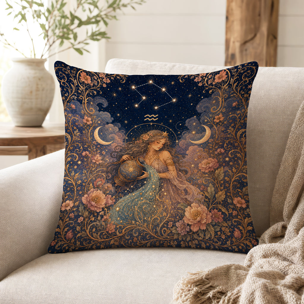 The Starry Water Bearer – Aquarius Zodiac Pillow