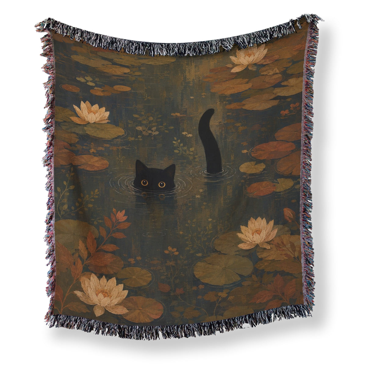 Autumn Lily Pond Black Cat Blanket