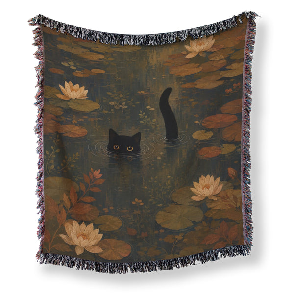 Autumn Lily Pond Black Cat Blanket