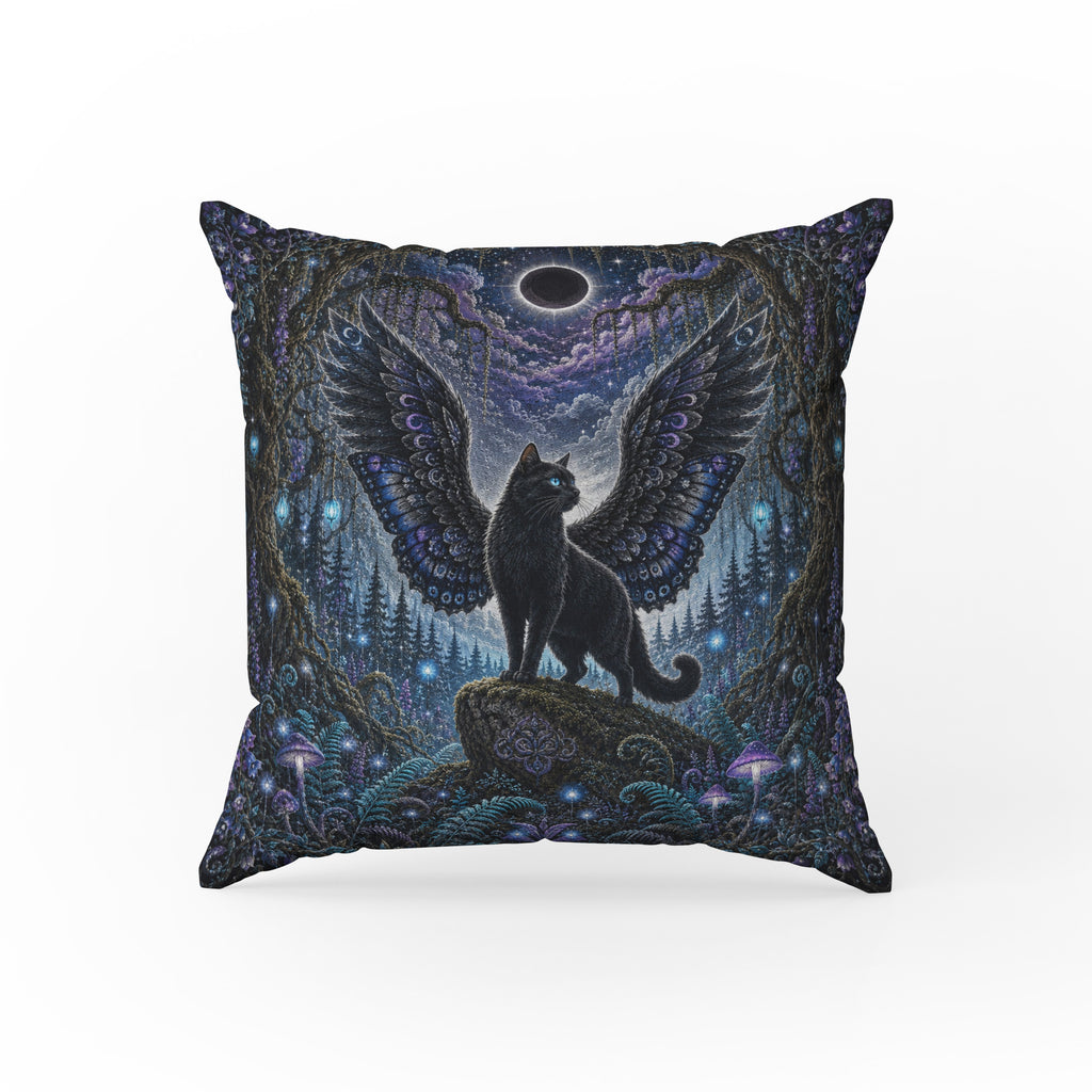 Eclipse Familiar – Winged Black Cat Pillow