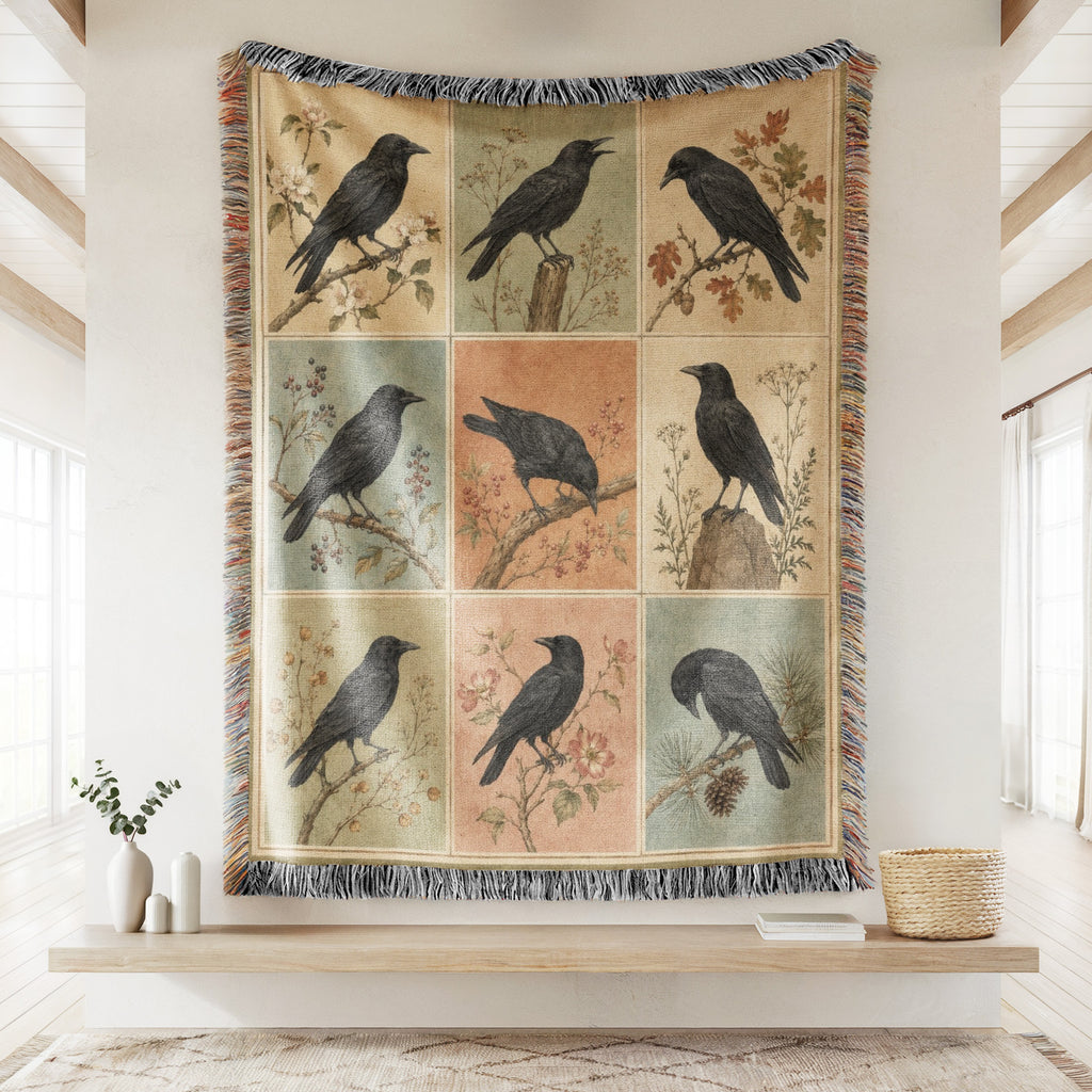 Vintage Raven Portrait Blanket