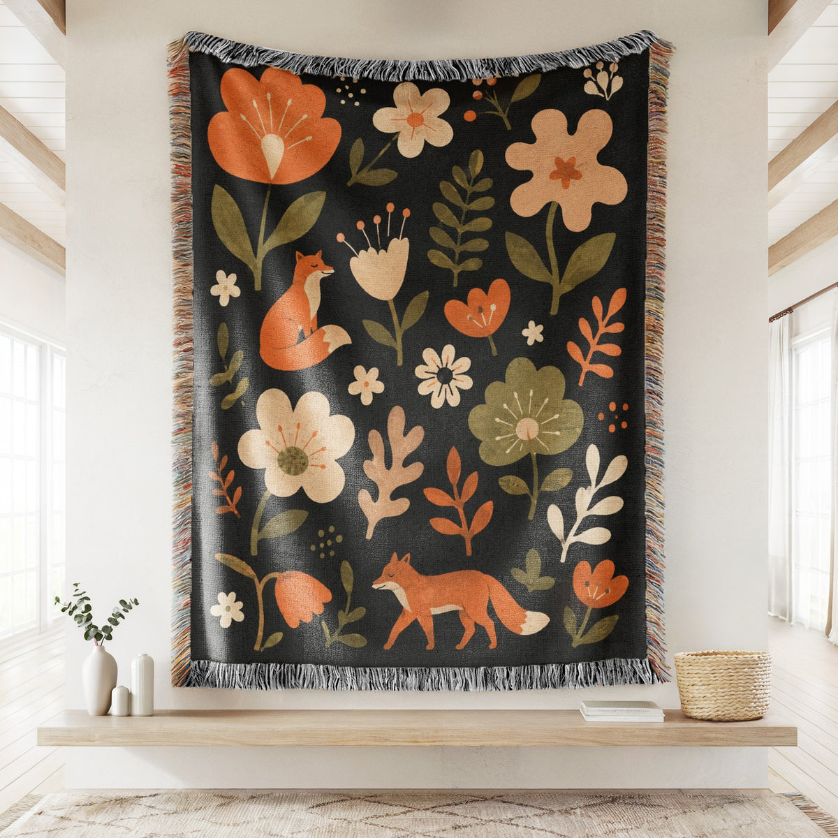 Foxes in the Autumn Garden Blanket