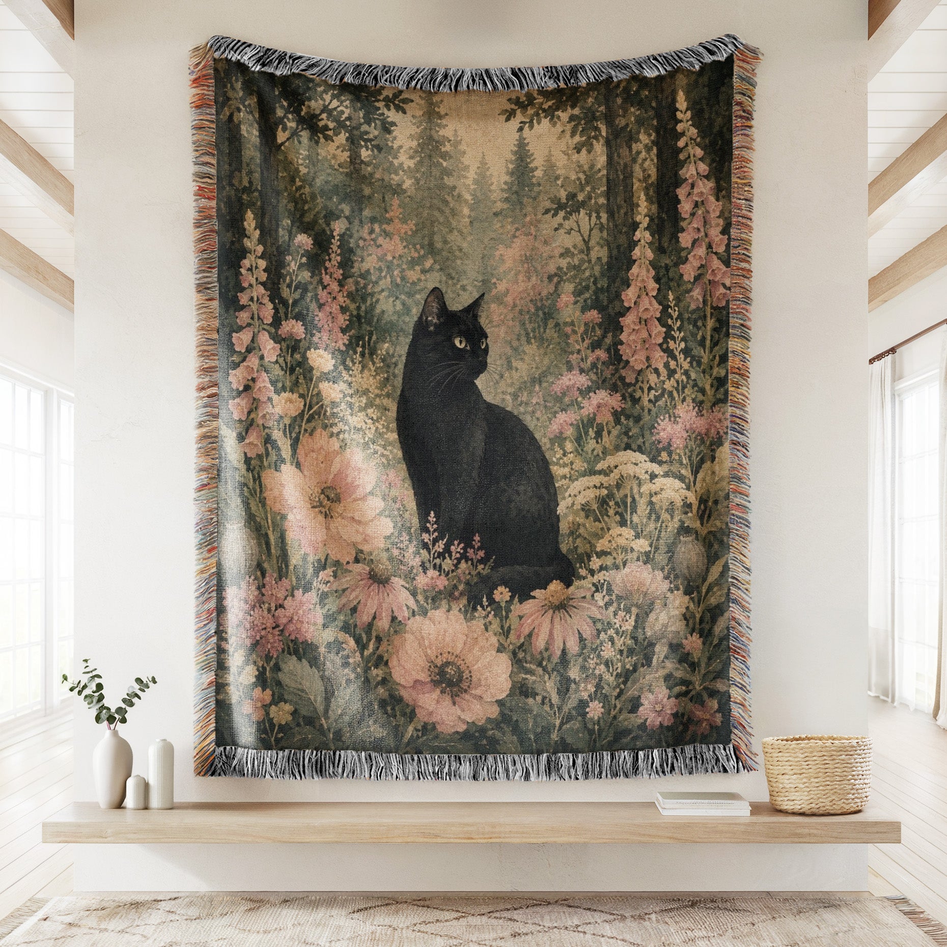 Wildflower Woodland Black Cat Blanket Secondary image
