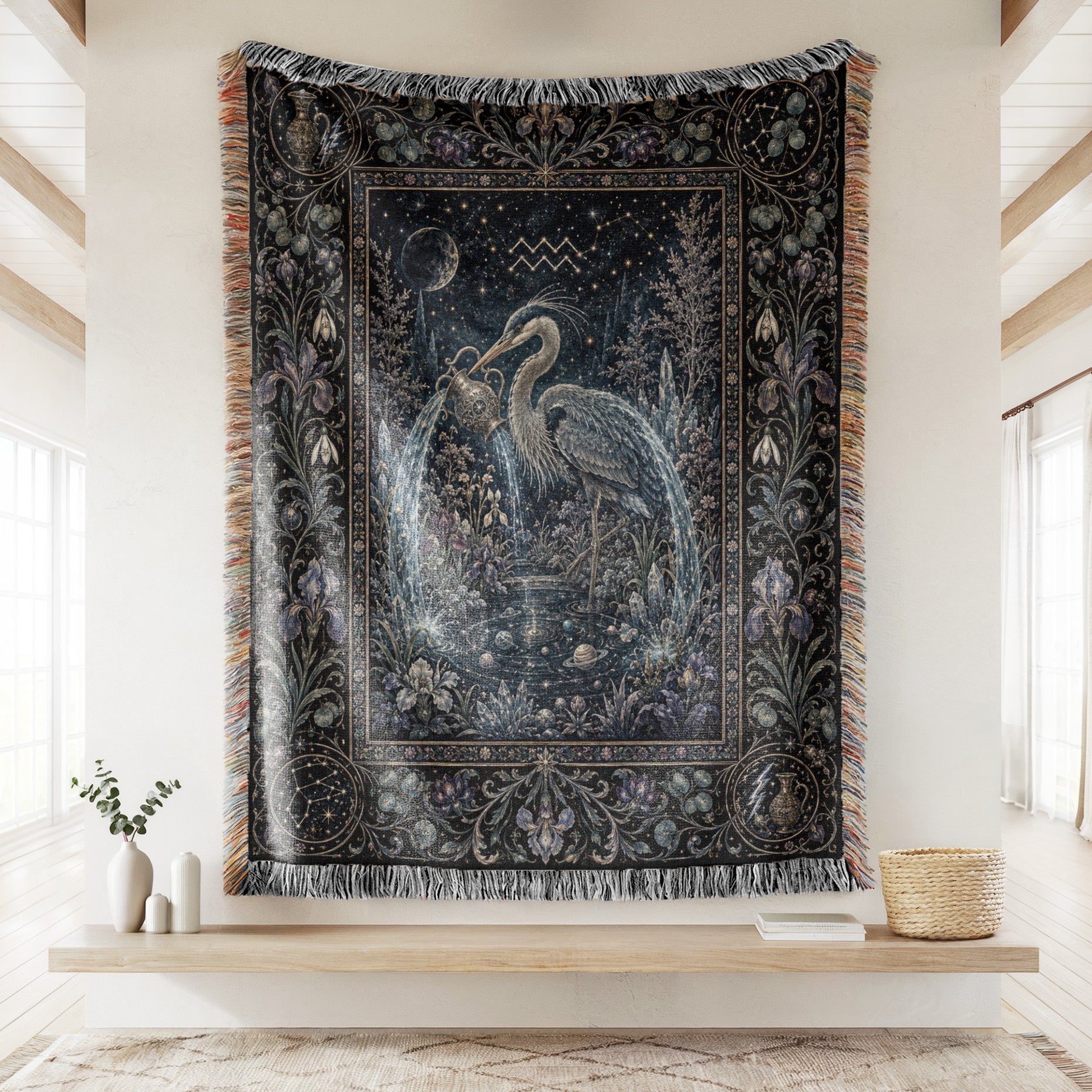Aquarius Moonlit Heron Zodiac Blanket Secondary image