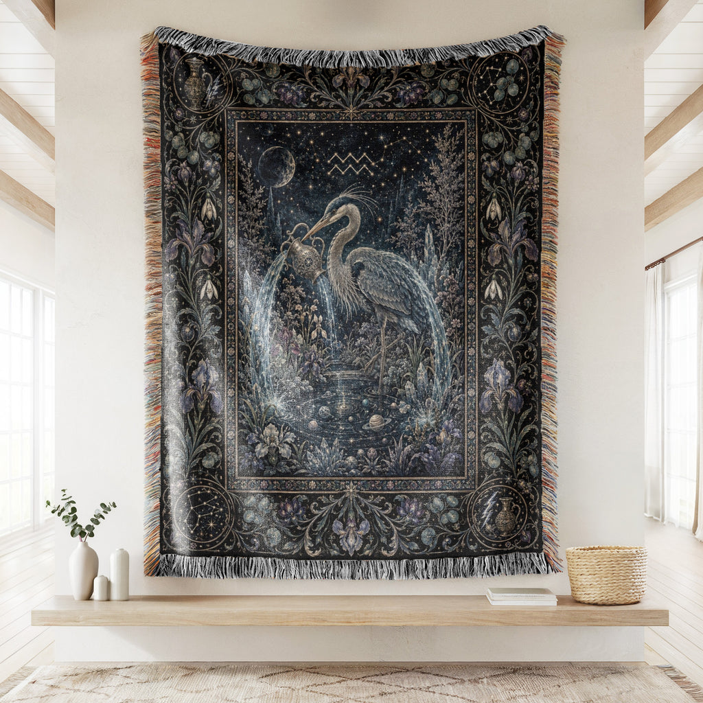 Aquarius Moonlit Heron Zodiac Blanket