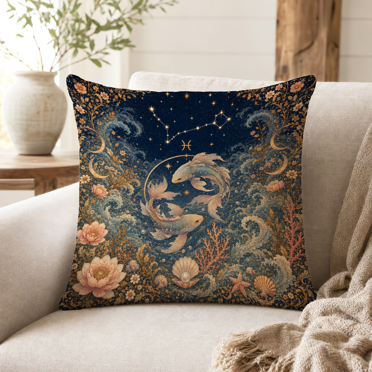 The Celestial Fishes – Pisces Zodiac Pillow