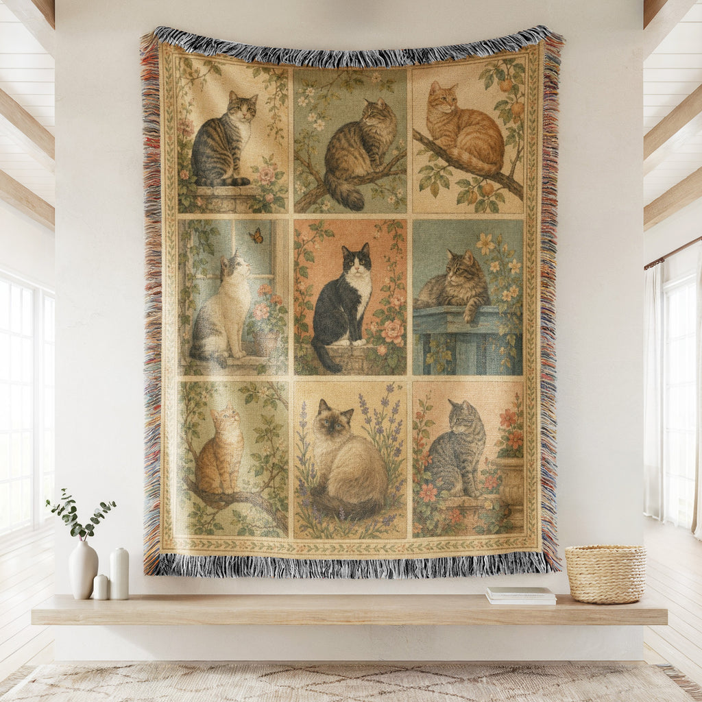 Vintage Garden Cats Blanket