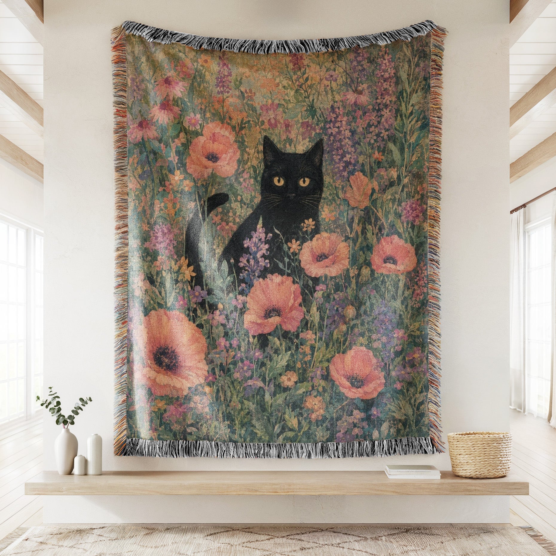 Poppy Meadow Black Cat Blanket Secondary image