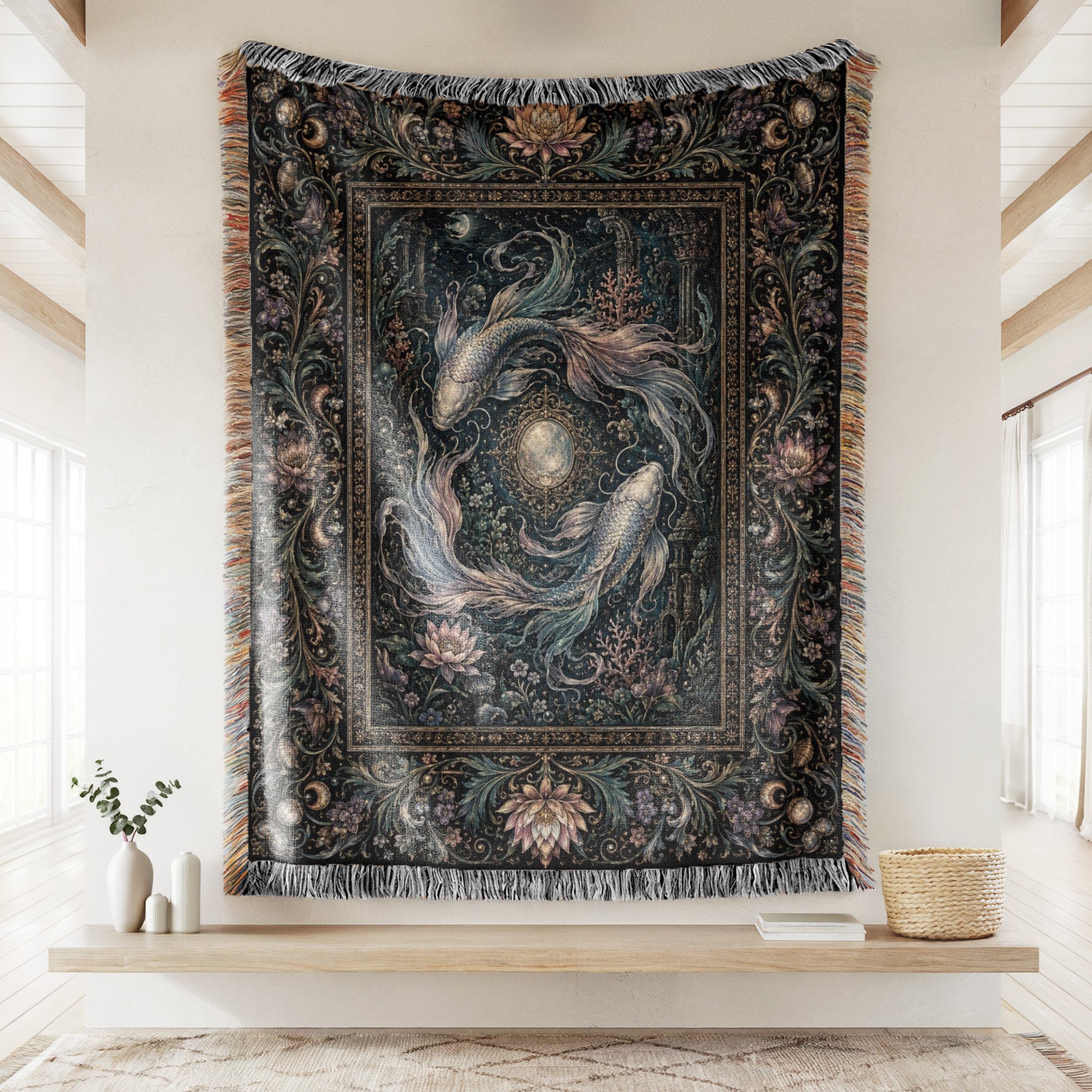 Pisces Moonlit Twin Fish Zodiac Blanket Secondary image