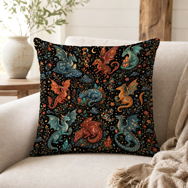 Celestial Dragon Garden – Whimsical Fantasy Pillow