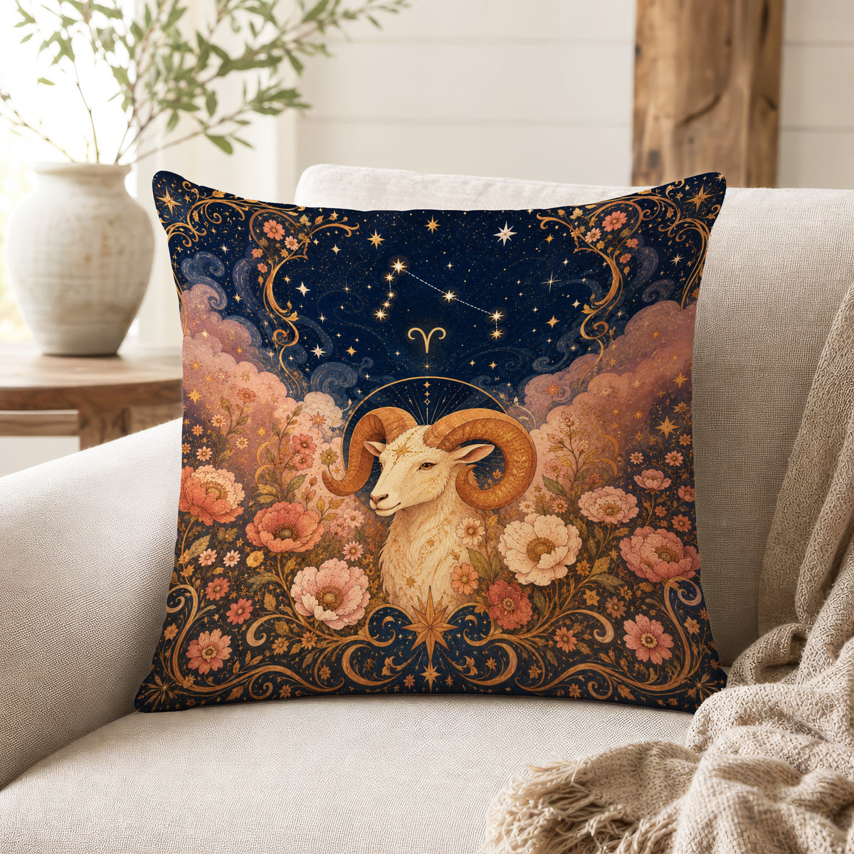 The Starborn Ram – Aries Zodiac Pillow
