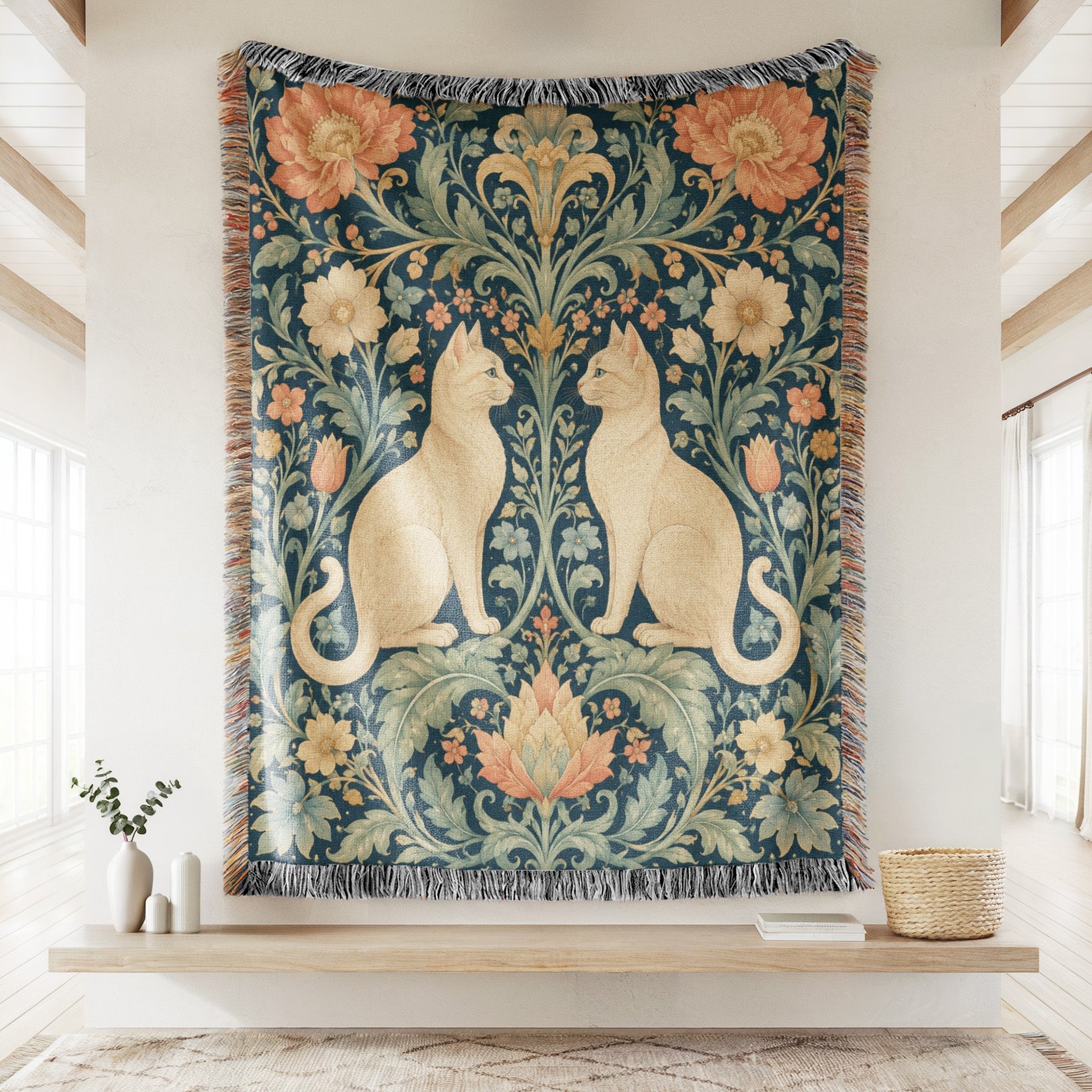 William Morris Inspired Cat Garden Blanket Secondary image
