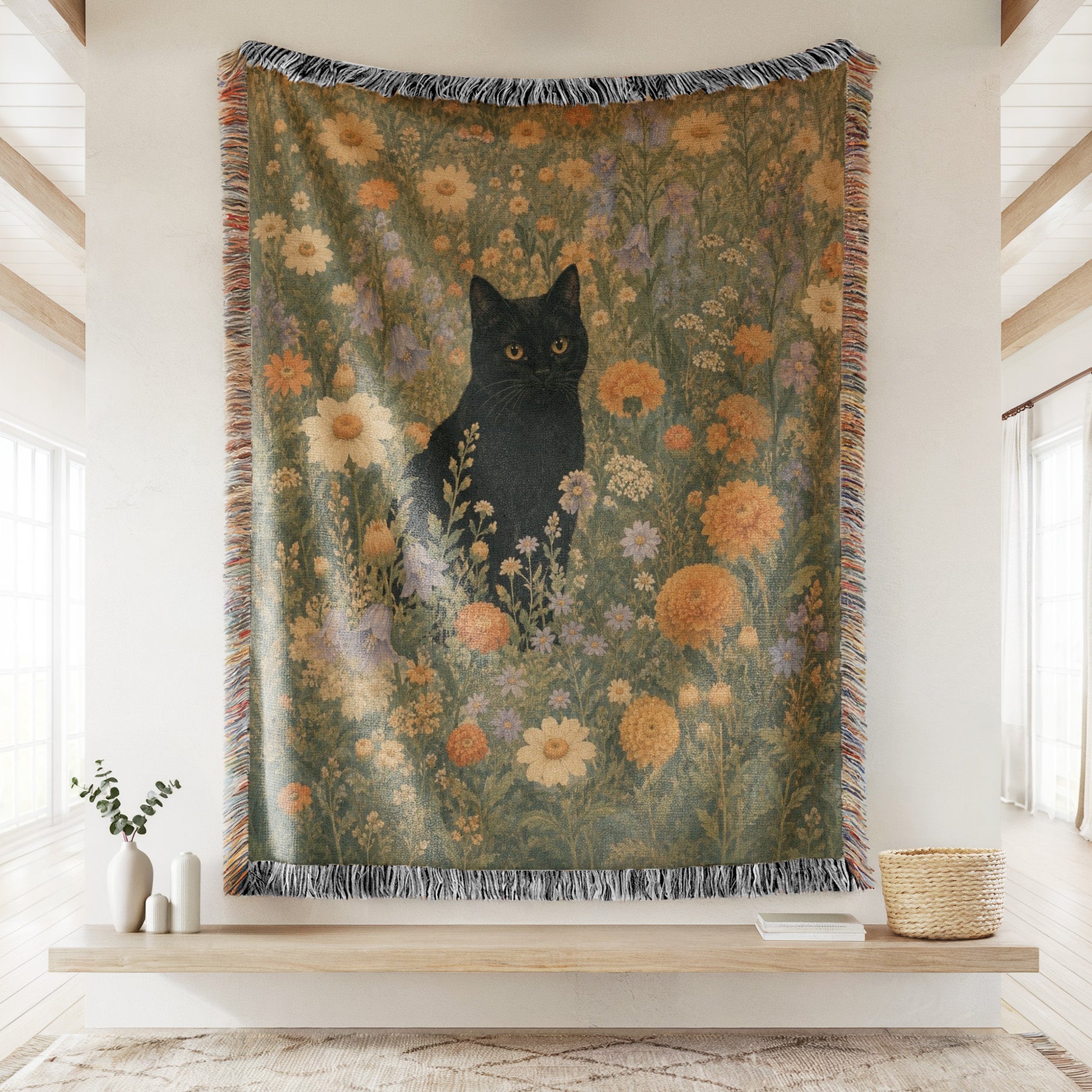 Golden Meadow Black Cat Blanket Secondary image