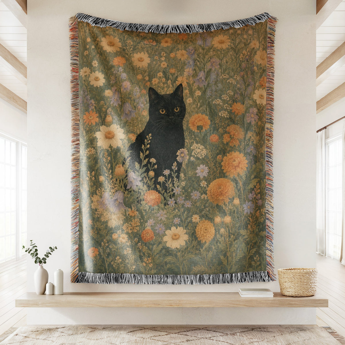 Golden Meadow Black Cat Blanket