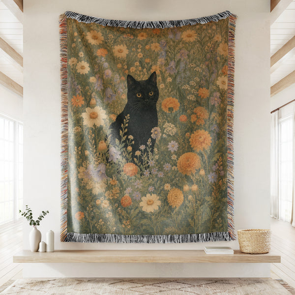 Golden Meadow Black Cat Blanket