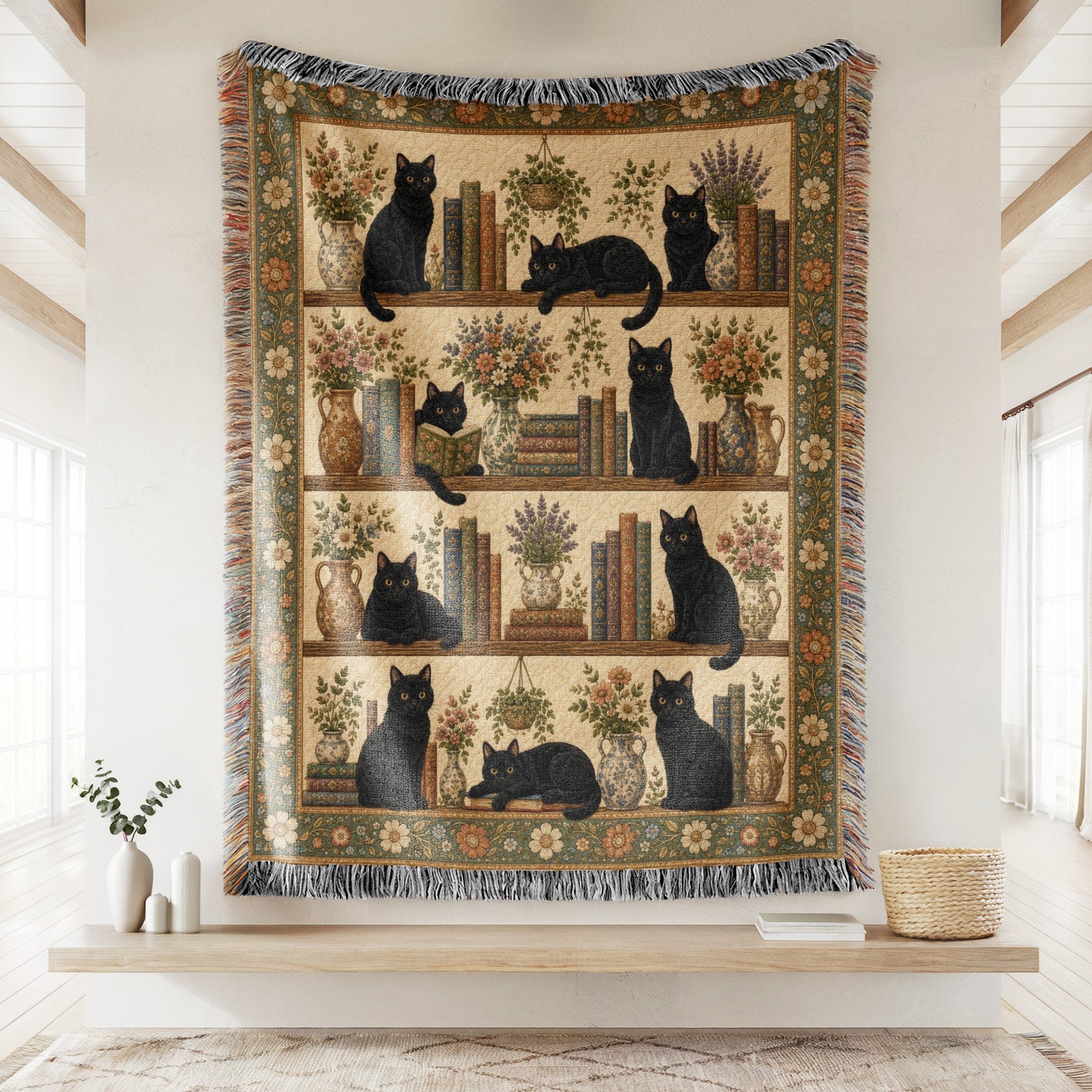 Black Cat Botanical Library Blanket Secondary image