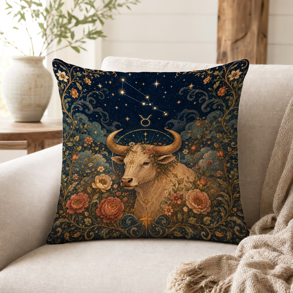 The Celestial Bull – Taurus Zodiac Pillow
