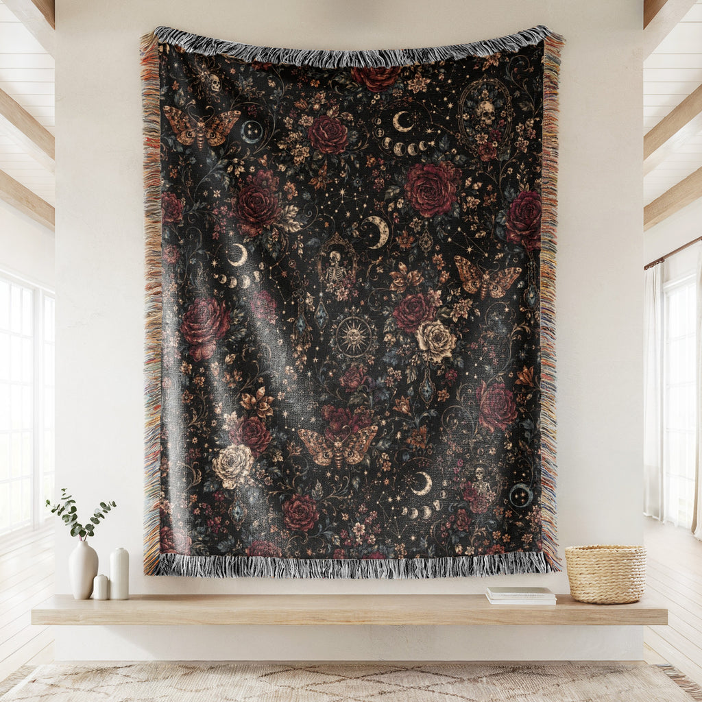 Midnight Roses & Moths Blanket