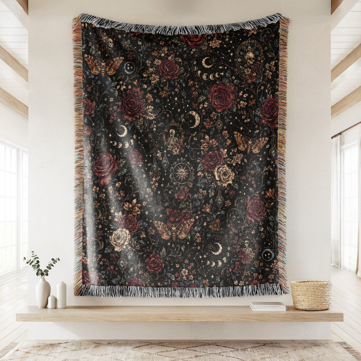 Midnight Roses & Moths Blanket