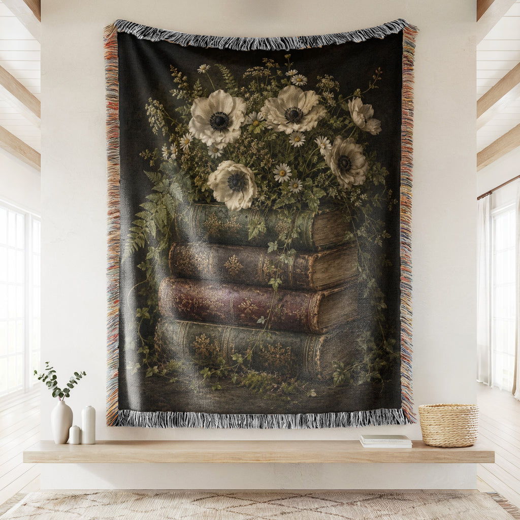 Midnight Anemone & Antique Books Blanket
