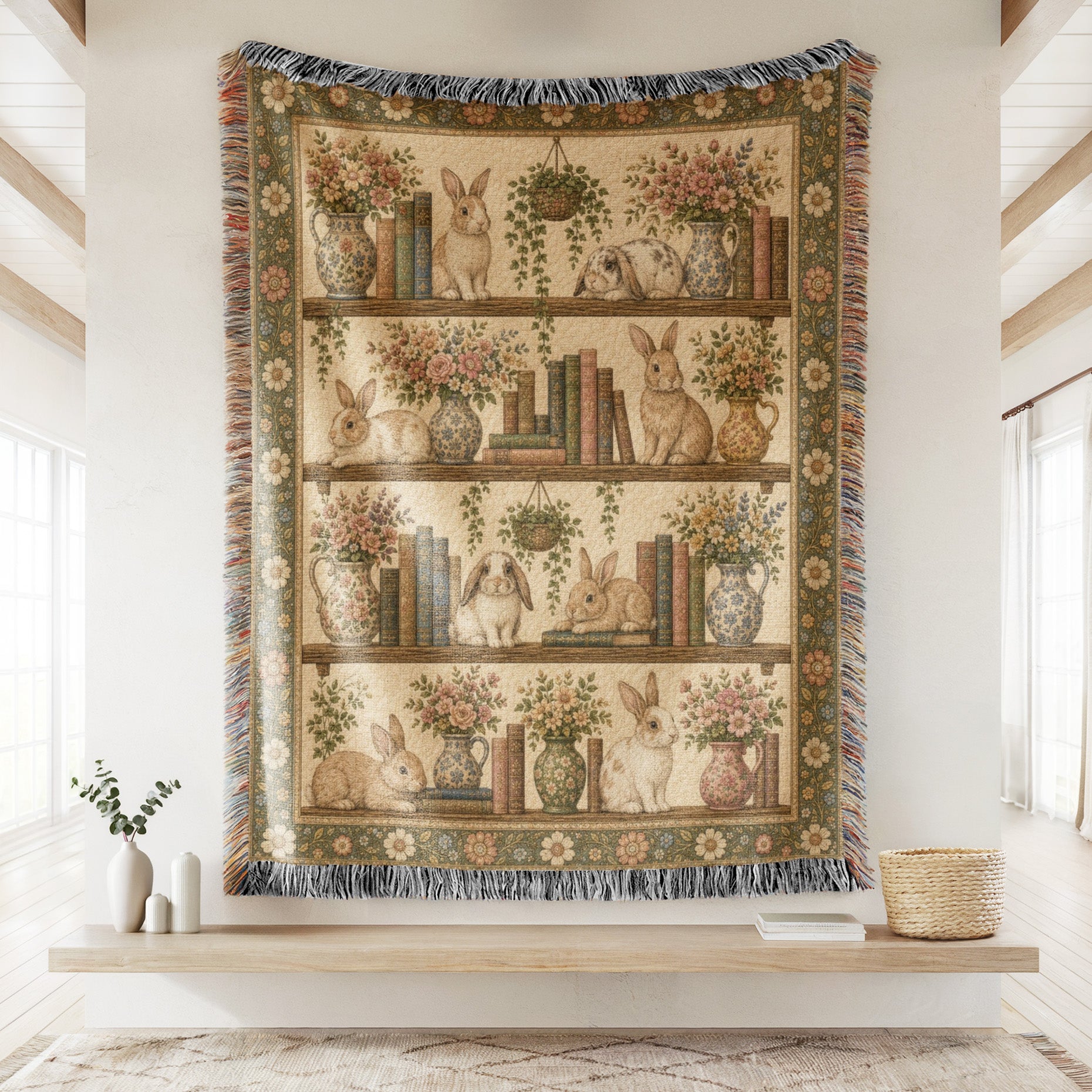 Rabbit Botanical Bookshelf Blanket Secondary image
