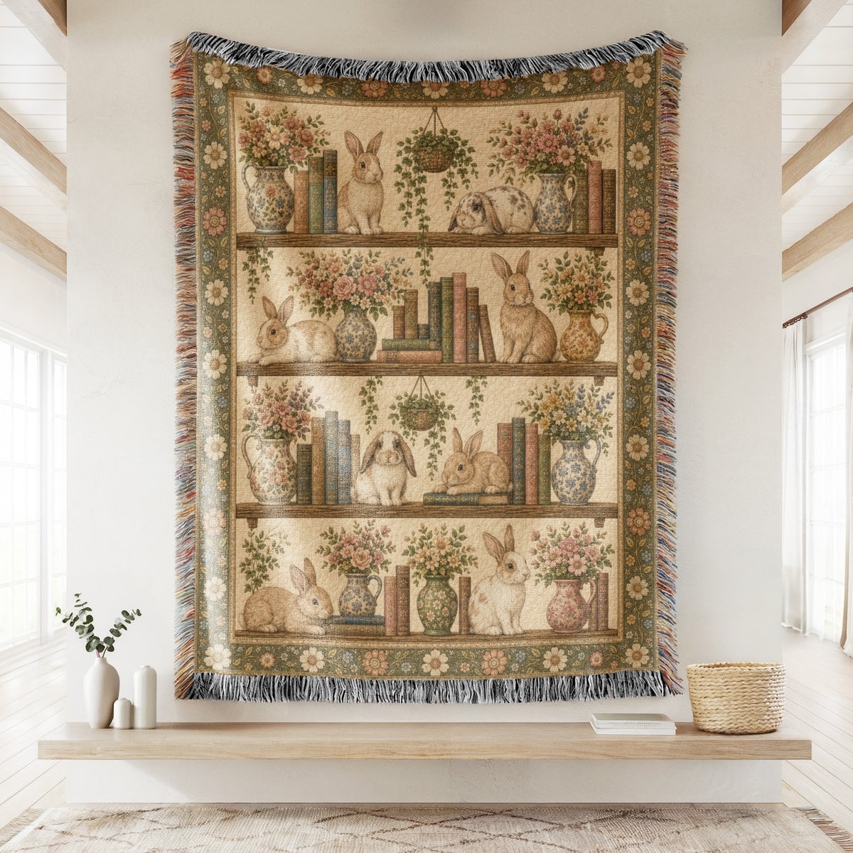 Rabbit Botanical Bookshelf Blanket