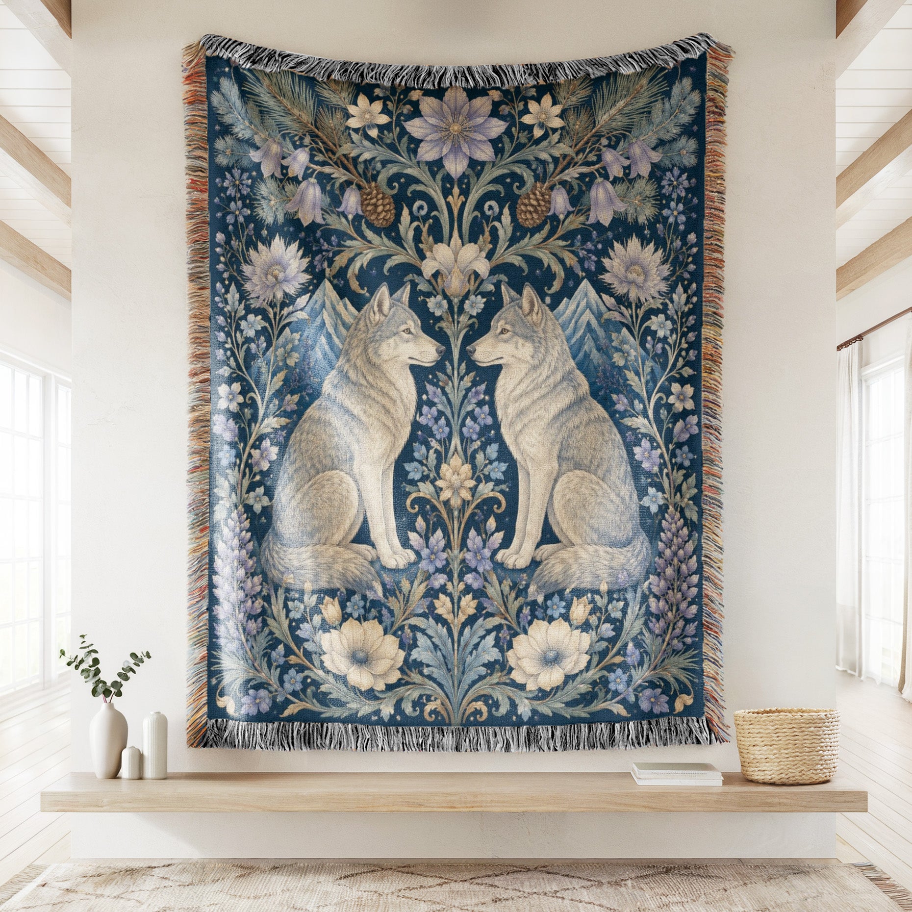 Moonlit Wolf Floral Blanket Secondary image
