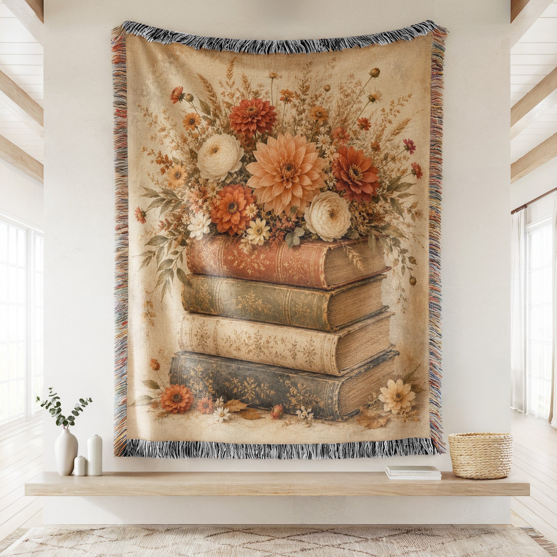 Autumn Flowers & Vintage Books Blanket Secondary image