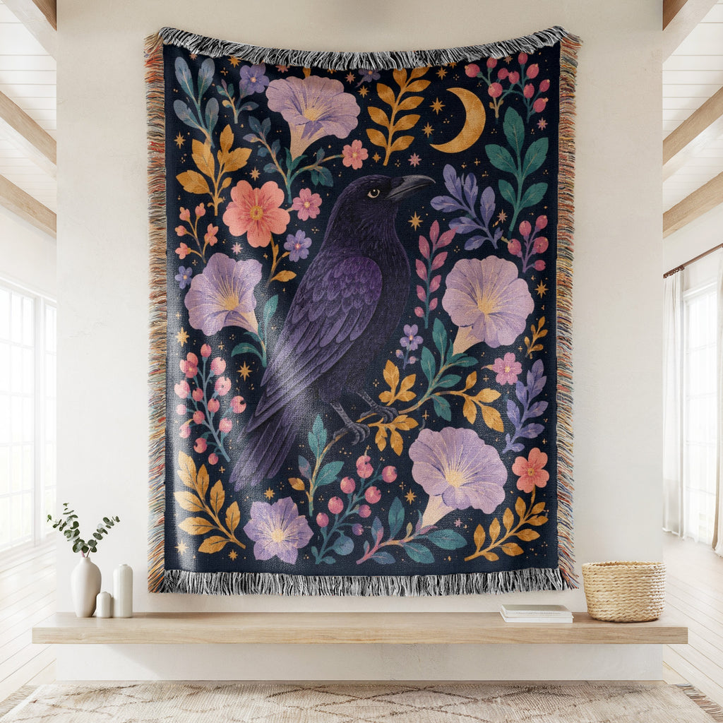 Midnight Raven Flower Blanket